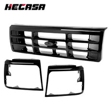 For 1992-1997 96 Ford F150 F250 Bronco Grille Headlight Door Black Grilles picture