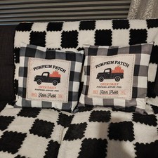 Set of 2 Mainstays Pumpkin Patch Fall Plaid Throw Pillows Buffalo Check Truck picture