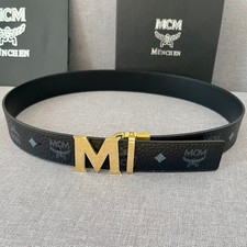 MCM Reversible Belt, Black with Gold Logo, Size 100 Men's Style picture