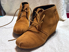 BOBS from Skechers Brown Leather Lace-Up Wedge Ankle Bootie Memory Foam US 7 picture