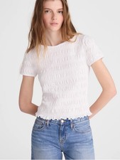 Madewell White Smocked Short Sleeve Top NWT size S picture