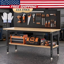 Garvee 60 * 22 Garage Work Bench with Storage, Pegboard & Power Strip 2000 lbs picture