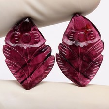 2 Pcs Natural Pink Tourmaline Pair 28mmx18mm Hand Carved Unheated Huge Gemstones picture