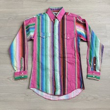 Vtg Wrangler Brushpopper Pink Bright Striped Shirt Sz 14 33 Western Cowboy USA picture
