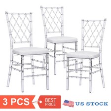 Set of 3 Elegant Acrylic Chiavari Dining Chairs with Cushions for Weddings Party picture