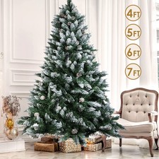 4/5/6/7Ft Snow Flocked Christmas Tree with Pine Cones Artificial Holiday Decor picture