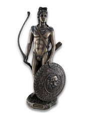Roman Greek God Apollo with Shield and Bow Bronzed Statue picture
