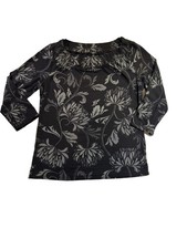 Women's Talbots Long Sleeve Floral Tee Black Grey Size M picture