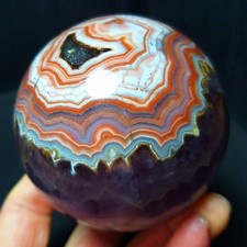 RARE 424.7G Natural Polished Banded Agate Amethyst Symbiosis Agate Ball AC1042 picture