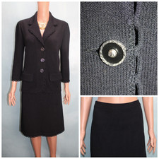 St. John Collection Jacket Skirt Suit Size 10 12 Black 2pc Loop Trim Buttons picture