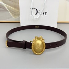 Dior Women's Brown Leather Belt Gold Oval Logo Buckle Adjustable With Box. picture