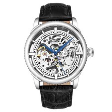 Stuhrling 3933 1 Winchester Automatic Skeleton Black Leather Strap Mens Watch picture