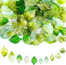 112Pcs Glass Leaf Beads for Jewelry Making, Green Leaf Crystal Beads for Beaded picture