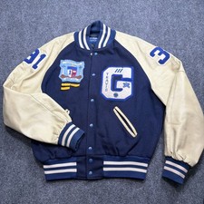 Vintage Holloway Varsity Jacket Mens L Blue Letterman Wool Leather USA Gracemont picture