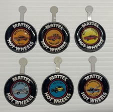 Vintage Hot Wheels Redline Metal Badges Buttons with tabs Lot of 6 Good Shape picture