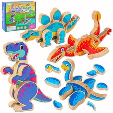 Dinosaur Building Blocks Set, Wooden Dino Blocks, Magnetic Dinosaur Builders picture