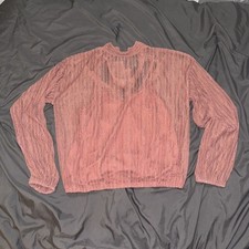 Red by BKE Women's Sheer Lace Top Medium Dusty Rose Long Sleeve Keyhole Back picture