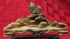 Vintage Chinese Carved Soapstone Mountain Landscape Pavilion Scholar Sculpture picture