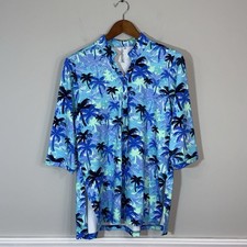 Lulu B V-NECK TRAVEL TUNIC Top Blue Palm Tree Print 3/4 Sleeve UPF 50+ Resort picture