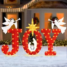Lighted Christmas JOY Nativity Yard Decorations Outdoor Metal Battery Powered picture