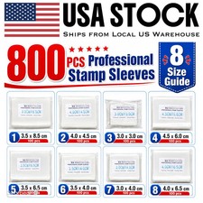 800 Pcs Clear Stamp Sleeves Protectors Storage Bags for Collectibles 8 Sizes picture