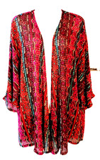 CATHERINES COLORFUL STRIPED MEDALLION ELBOW SLEEVE DUSTER TOPPER SHRUG 2X 22/24 picture