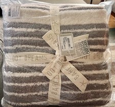 Barefoot Dreams CozyChic Asscher Throw Cream Pewter 54x72 Blanket NWT $178 picture