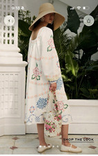 Sézane x Andion Keisha White Floral Embroidered Midi Square Neck Dress 34 picture
