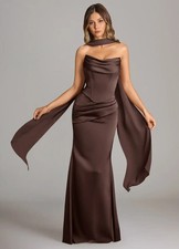 Azazie Sorrel Ganache Mermaid Strapless Satin Convertible Dress A8 Scarf Wedding picture