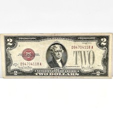 1928 G $2 Two Dollar Bill Red Seal United States Note Jefferson Legal Tender picture