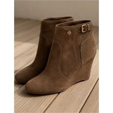Tory Burch Brown Suede Wedge Ankle Boots Size 7M Leather Made in Brazil picture