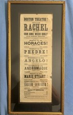 Antique 1855 Boston Theatre Playbill Broadside Mlle Rachel Felix US Tour Framed picture