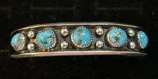 Paul Largo Navajo Handmade Sterling and Five Kingman Turquoise Cuff Bracelet picture