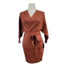 Lulu's Modena Rust Brown Dolman Sleeve Bodycon Sweater Dress Size L New picture