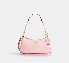 COACH Teri Shoulder Bag In signature canvas/Gold/Powder Pink New CAL51 picture