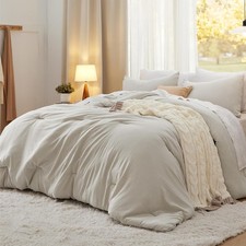 Bedsure King Size Oversized Beige Soft Comforter Set Prewashed Bedding picture