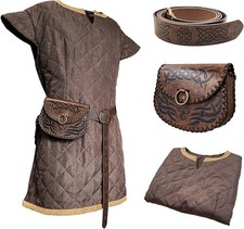 Medieval Costume Tunic With Vintage Belt and Bag, Mercenary Knight Body Cloth XL picture
