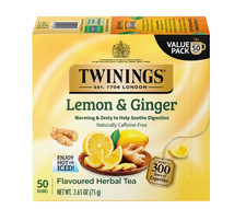 Twinings Lemon & Ginger Herbal Tea Bags, Naturally Caffeine Free, 50 Count Box picture
