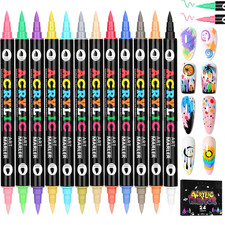 24 Color Nail Art Pens Set Dual Tip 3D Polish Markers Dotting Liner Brushes picture