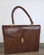 Vtg Sheldon Original Brown Croc Embossed Handbag 60s Structured Top Handle MCM picture