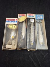 4 Nice Vintage Rebel Lures, Super R, Deep Runner, Floating, Jumping Minnow. NOS  picture