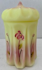 Fenton Burmese Floral Satin Glass Uranium Persian Tent Box 6