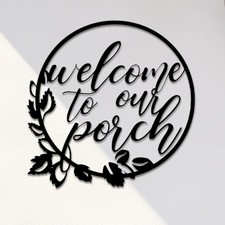 Hotop Welcome to Our Porch Metal Sign for Outdoor Decor, Black picture