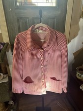 VTG 70s Center Stage Sue Ann Gingham Chore Shirt Jacket Dagger Collar Red White picture