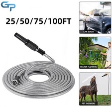 25/50/75/100FT Stainless Steel Metal Flexible Garden Water Hose Pipe with Nozzle picture
