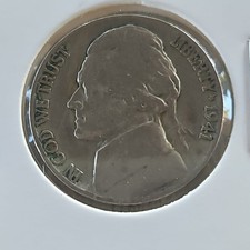 1941 P Jefferson Nickel 5C Business Strike Large 1941 P Variety KM#192 DIE CRACK picture