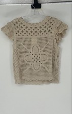 Skies Are Blue Womens Beige Cotton Short Sleeve Knitted Blouse Top Size Medium picture