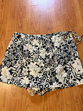 Lulus Women's Black White Floral High Rise Wrap Skort Zip Bow Lined XL picture