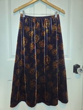 Vtg Worthington Skirt Velvet Purple Blue Roses 8 Whimsigoth 90s Grunge Y2k picture