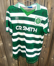 Vintage 90s Umbro Celtic FC Soccer Jersey Green White Hoops McStay #8 Size XL picture